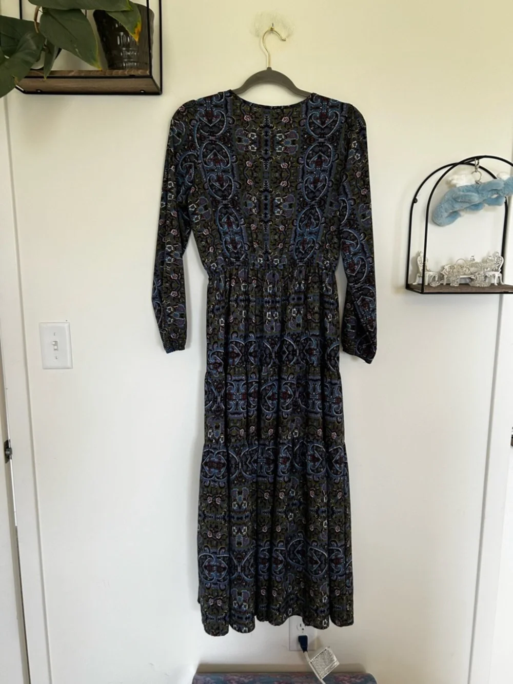 Earthbound Trading Co Long Sleeve V Neck‎ Boho Midi Dress Size Medium
